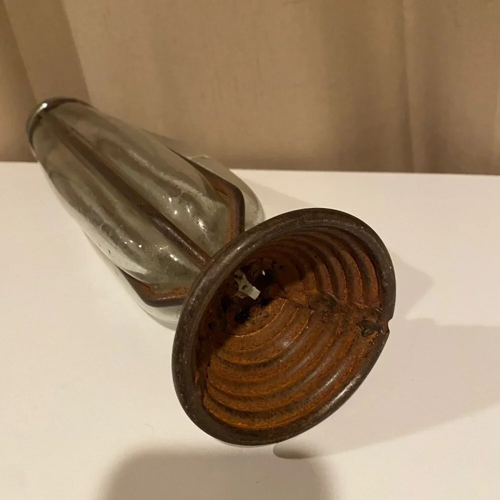 Rare Vintage Blown Glass Vase‎ in Wrought Iron Frame 17” Mid-Century Brutalist